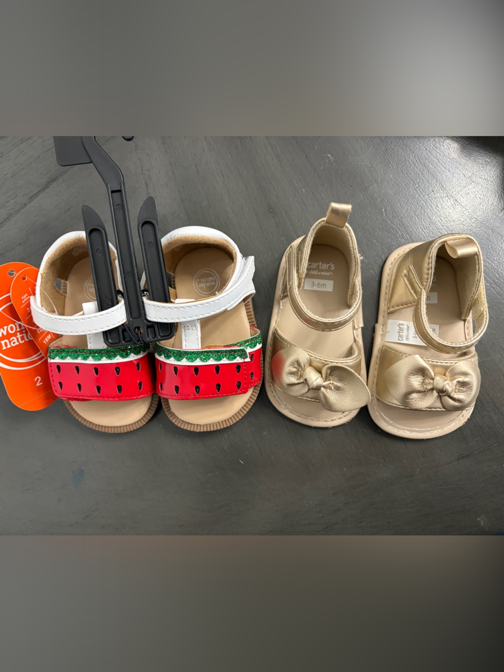 Carter's Gold Bow Sandals AND Wonder Nation Red Watermelon Print Sandals